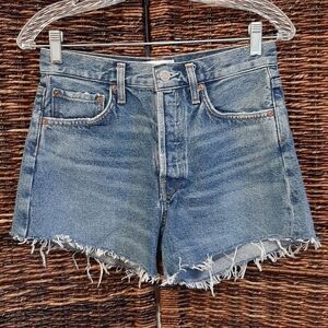 Agolde Women's 25 Denim Shorts Parker Long Distressed High Rise Button Fly Boho